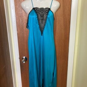 Blue Nightgown with Black lace, spaghetti straps, Undercoverwear Brand size M